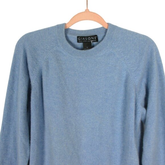 GIASONE 100% 2-PLY CASHMERE Light Blue Sweater Size L Luxury Classic Ivy League - Picture 2 of 6